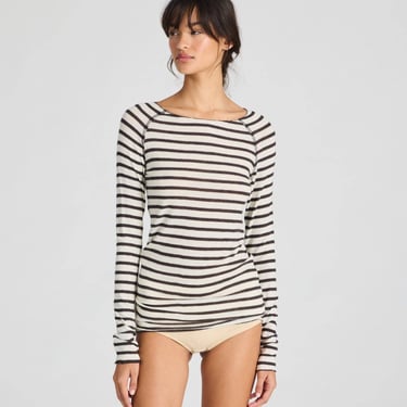 Amalie Wool Top - Reverse Dark Grey Stripe