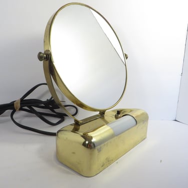 Vintage LIghted MakeUp Mirror - Gold Tone Make Up Mirror - Gold Tone Lighted Shaving Mirror 
