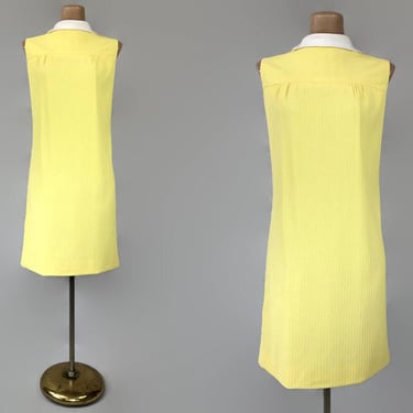 VINTAGE 60s Yellow Collared Mini Shift Dress by Glenbrooke Size 14 | 1960s Volup Scooter Dress | VFG 