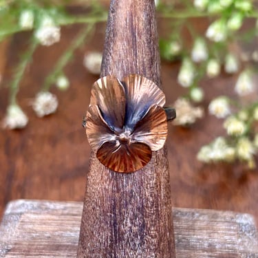 Copper Pansy Ring Stuart Nye Sterling Silver Vintage Retro Western Wear 