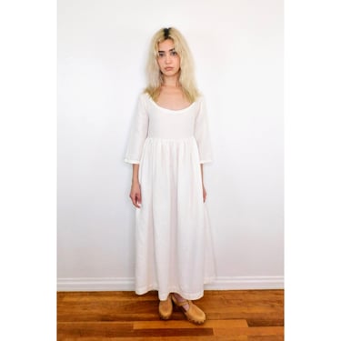 Austrian Leitner Linen Dress // vintage boho hippie empire waist babydoll baby doll off white ivory corset sun embroidered // S Small 