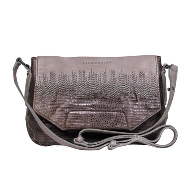 Liebeskind - Grey Smooth & Embossed Leather Shoulder Bag w/ Adjustable Strap