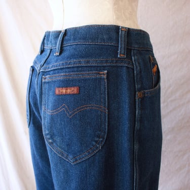 80s Wrangler Dark Wash High Waisted Wide Straight Leg Jeans 31 Waist 