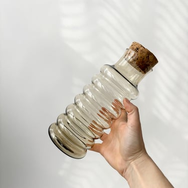 Vintage MCM Holmegaard Primula Apothecary Jar Jacob Bang Smoke Ribbed Glass Jar with Cork Stopper 