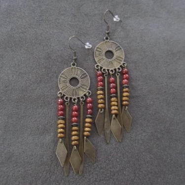 Boho chic beaded chandelier earrings, orange 2 