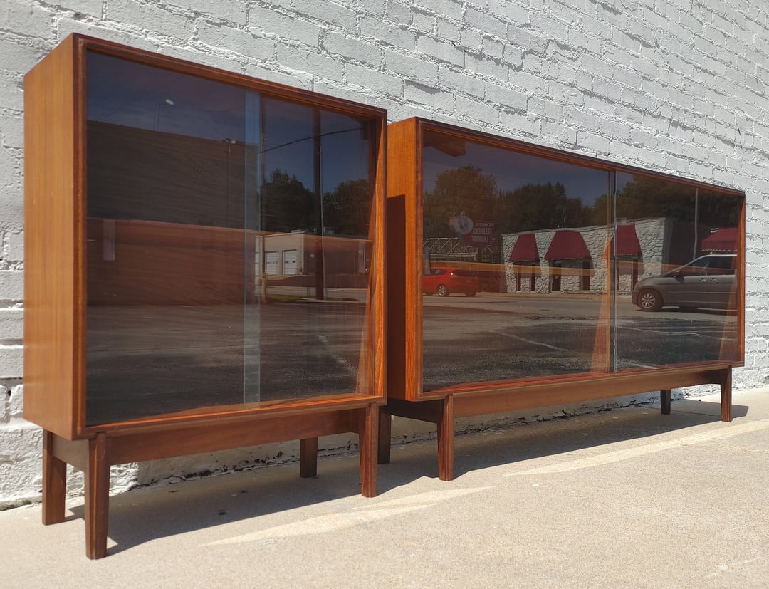 Mid Century English Modern Teak Double Bookcase Vintage Vault Tulsa, OK