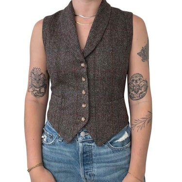 Vintage Womens The Buccaneer Wool Tweed Vest Dark Academia Waistcoat Sz M 