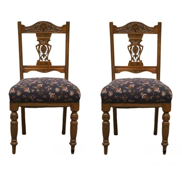 Set of 2 1940's Antique Jacobean Gothic Revival Walnut Accent / Dining Side Chair 