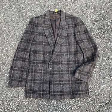 Vintage ‘80s Ducatti double breasted jacket | chocolate brown &amp; gray plaid sport coat, men’s 42L 
