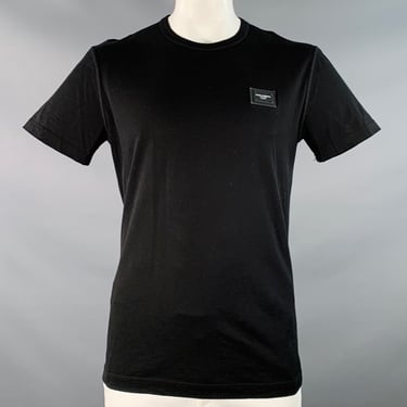 DOLCE & GABBANA Size L Black White Logo Cotton Crew Neck T-shirt