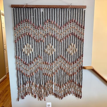 Vintage 1970s Handmade Wooden Bead Wall Door Divider Curtain - Free Shipping 