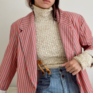 cotton striped long line oversized boxy blazer 