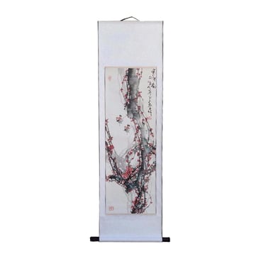 Chinese Hand Painted Plum Tree Blossoming in Winter Motif Hanging Scroll f375E 