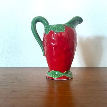 Vintage 1980s Ceramic Strawberry Creamer Pitcher 