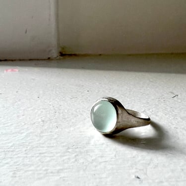 Aquamarine Scoop Ring in Sterling Silver Simple Signet Carved Silver Cast Ring with March Birthstone Pinky Ring Size 5 Size 6 Size 4 rachel 