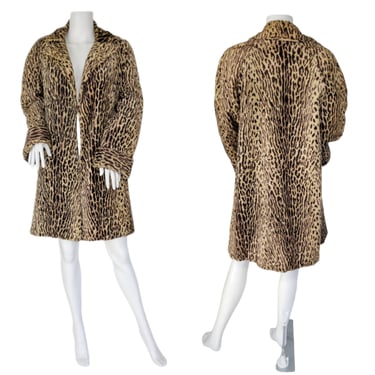 1960's Faux Leopard Print Fur Car Coat I Swing Coat I Sz Med 