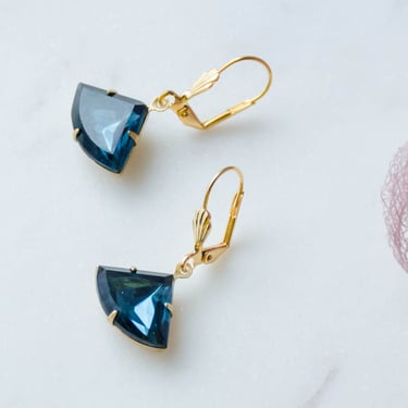 Art Deco blue sapphire crystal earrings, French earrings, navy drop earrings, gift for her, September birthstone 