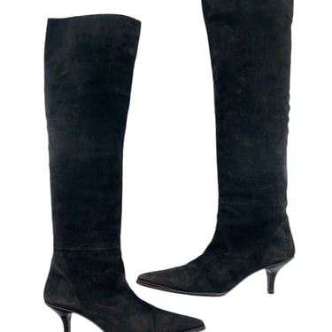 Gucci Y2K Black Suede Kitten Heel Knee Boots, Never Worn