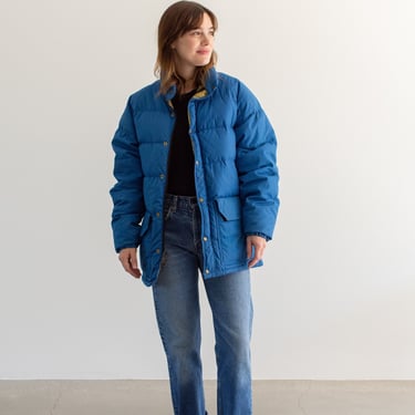 Vintage Blue Camp 7 Quilt Puffer Zip Jacket | Unisex Interior Quilted Nylon Down Coat | Made in USA | M | 