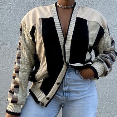 Vtg Maxie Leather &amp; Knit Sweater | Large