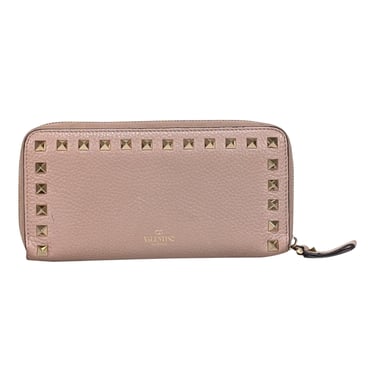 Valentino - Beige Pebbled Leather Rock Stud Wallet