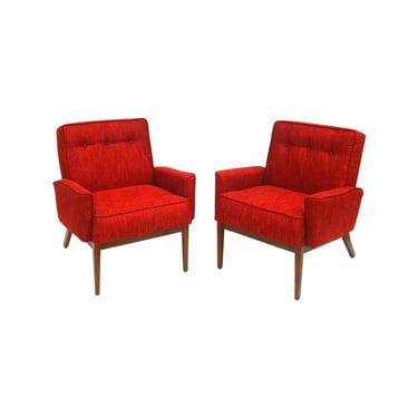 Mid century danish modern pair 1960s arm club lounge chairs walnut. 