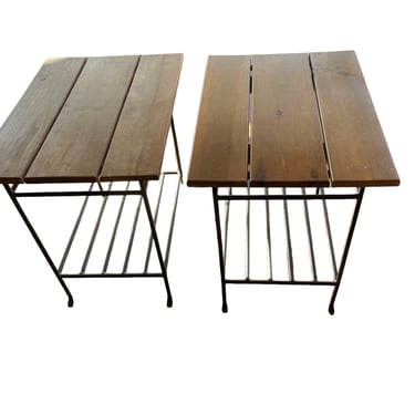 Pair of Rustic Farmhouse Barn End Tables w/Metal Base MD219-13