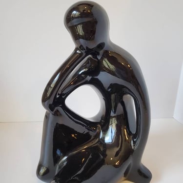 Vintage black ceramic modernist figure 