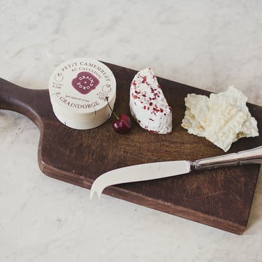 Vintage French Bread Board with Silver Cheese Knife