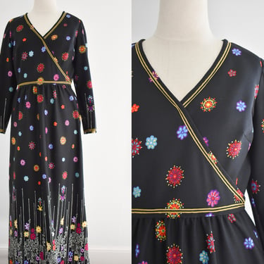 1960s/70s Snowflake Print Knit Maxi Dress 