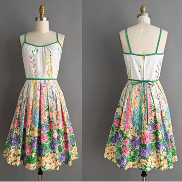 vintage 1960s Dress | Vintage Lanz Floral Print White Cotton Sun Dress | Small 