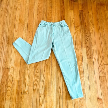 80s/90s Light Aqua Cotton Denim High Rise Jeans | 31