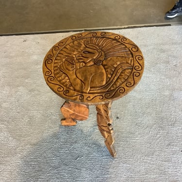 Hand Carved Wood Side Table