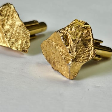 DANTE Vintage Gold Tone Nugget Cufflinks, Mens Cufflinks, Gold Nugget Accessories, Retro Cufflinks, 50s Cufflinks, Wedding Formal Wear 