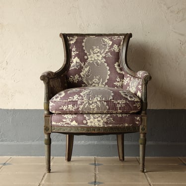 French Bergère Chair with Vintage Pierre-Frey