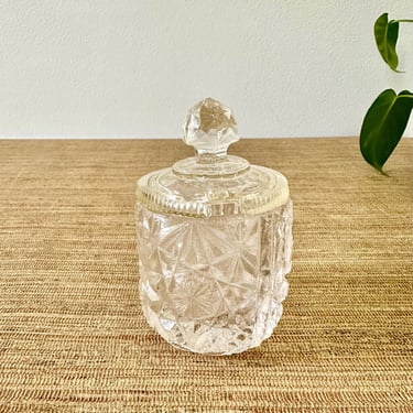 Vintage Clear Crystal Condiment Jar with Lid - Mustard or Jam Serving Dish 