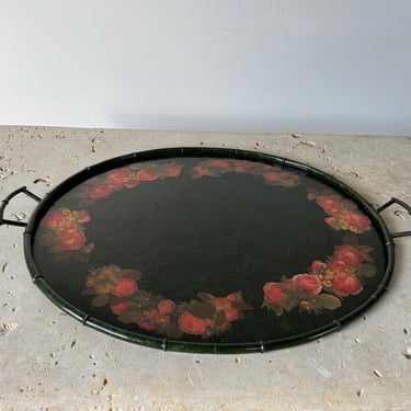 1980s Italian Chinoiserie Faux Bamboo Hand Painted Tray 