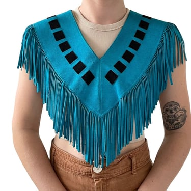Vintage Sheplers Womens Cobalt Blue Suede Leather Fringe Western Hippy Vest Sz S 