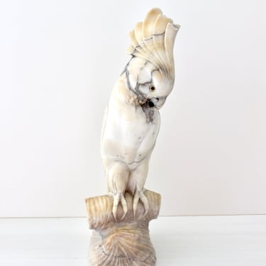 Vintage Art Deco Carved Alabaster Cockatoo Art Statue Sculpture 