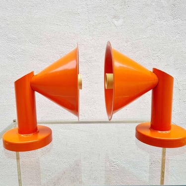 Pair of Mid Century Modern Lamps / Retro Orange Plastic Wall Lamps / Wall Lights / Atomic Lighting / Space Age Lamps / Italy / 1980s / '80s 