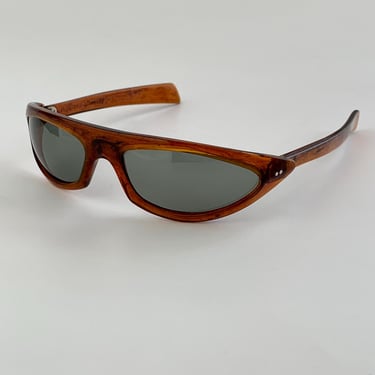 1960's Beatnik Mod Wrap Around Sunglasses - Tortoise Colored Frame - COOL-RAY POLAROID 155 - Original  Smokey Green Plastic Lenses 