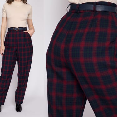 80s High Waisted Plaid Pants - Medium to Large, 30