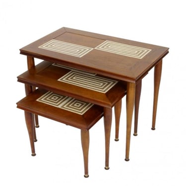 Walnut And Tile Nesting Tables Set