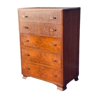 Free Shipping Within Continental US - Vintage Art Deco Retro Walnut and Mohogany Burl Wood Dresser Dovetailed Drawers 