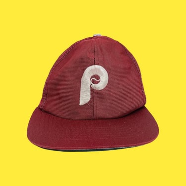 Vintage Philadelphia Phillies Hat Retro 1990s Maroon + White + Athletic + MLB + Baseball + Mesh Back + Snapback + Unisex + Philly Sports 