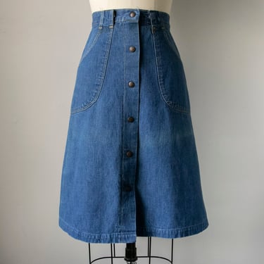 1970s Denim Skirt High Waist A-Line XS 