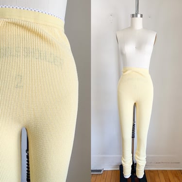Vintage 1980s Yellow Waffle Knit Thermal PJ Pants / S-M 
