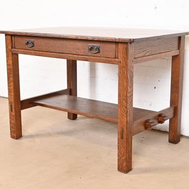 Antique L. & J. G. Stickley Mission Oak Arts & Crafts Writing Desk or Library Table, Newly Restored