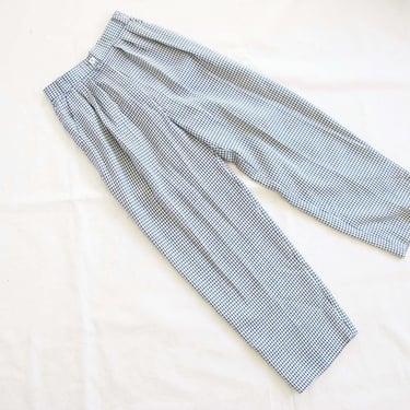 Vintage 90s Blue Plaid High Waist Trouser Pants XS 24 Petite - 1990s Houndstooth Preppy Academia Pleat Waist Pants 