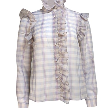 Christy Lynn - White & Lavender Plaid Sheer "Tess" Shirt Sz S